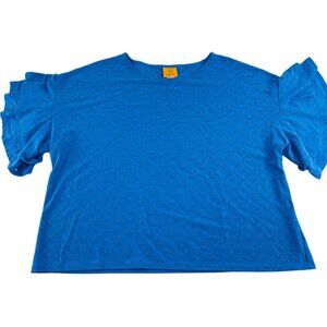 Ruby Rd. Women's Blue Eyelet Ruffle‎ Sleeve Top Large Short Sleeves